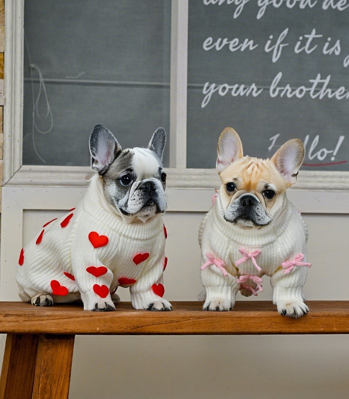 Cream Heart-3D Motif Pet Sweater