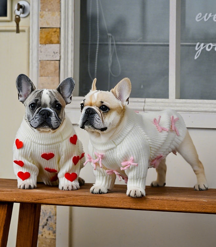 Cream Heart-3D Motif Pet Sweater
