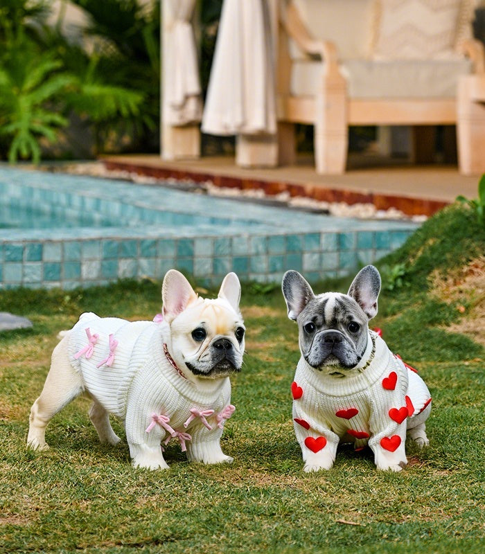 Cream Heart-3D Motif Pet Sweater