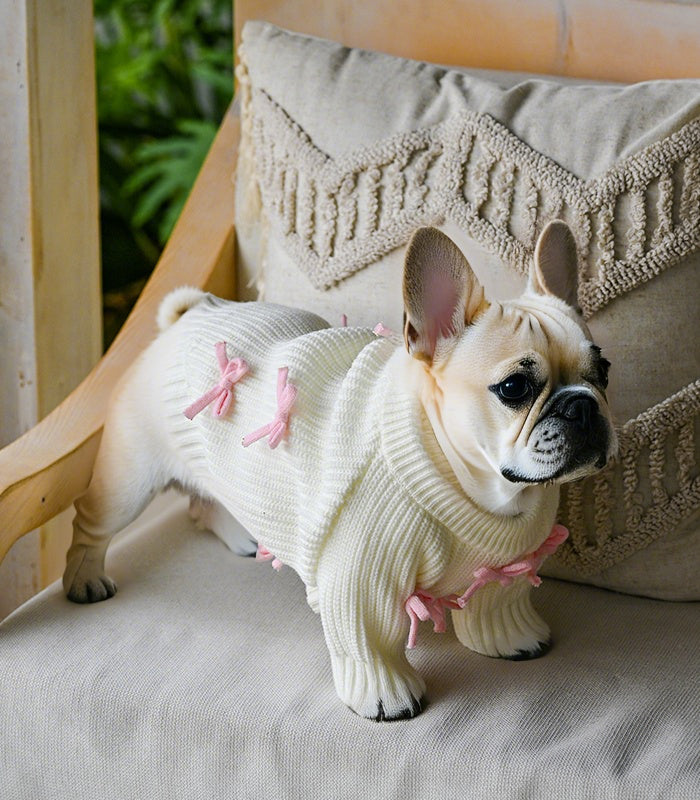 Pink Bow-3D Motif Pet Sweater